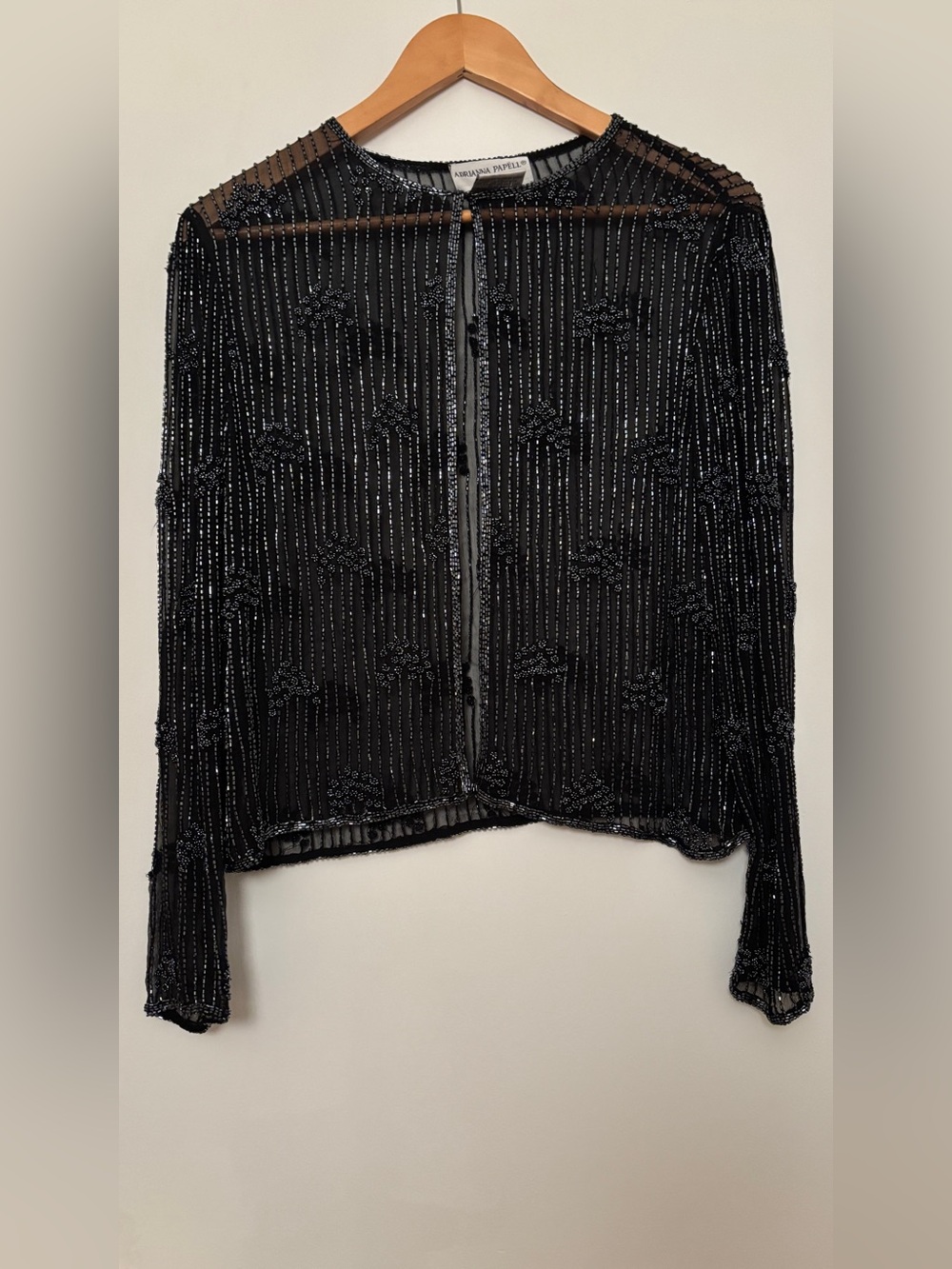 Adrianna Papell Black Beaded Sheer Evening Jacket